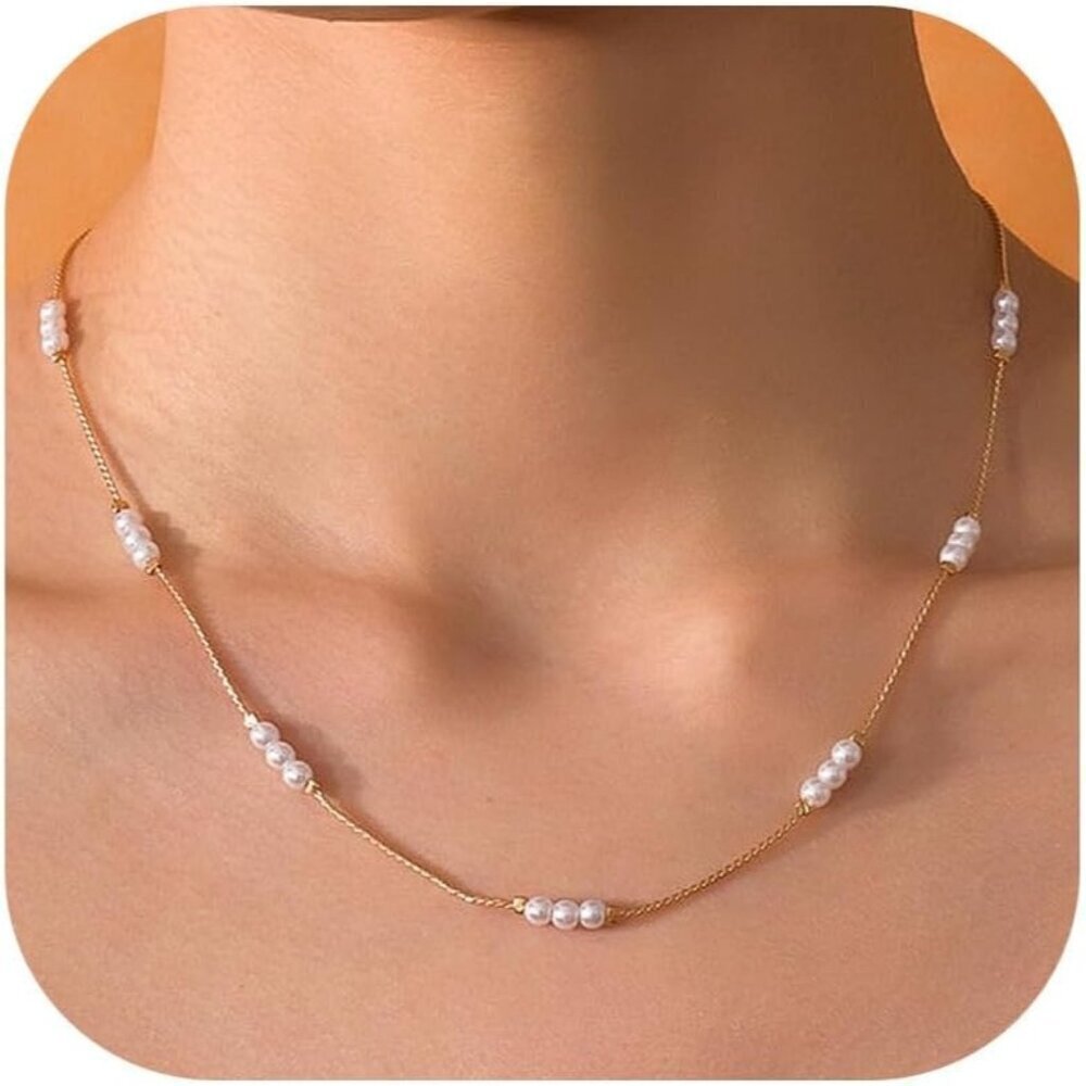 🆕 Women Gold Pearl Choker Necklace Trendy Chain Layered Birthday Jewelry Gifts